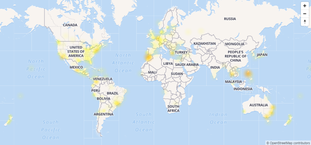 Down Dector map of Facebook outage